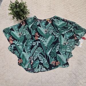 Ruby Rd. Green Tropical Sheer Overlay and Tank Top, Size Small NWT